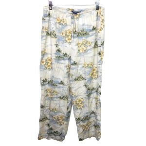 Big Dogs Women's Medium Pants Hawaiian Floral Dog Print Relaxed Crop Drawstring